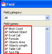 Additional AutoCAD Fields - AutoField screenshot